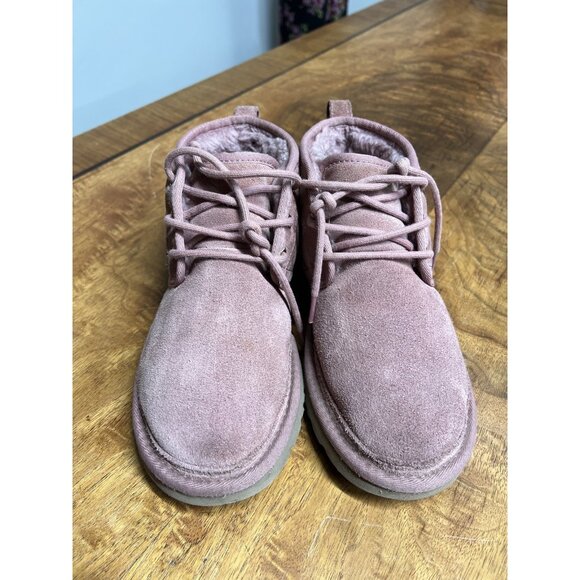 UGG Chukka Neumel Women’s 8 Boots Light Pink Suede Shearling Fur Lined Tie Rose - Picture 2 of 6